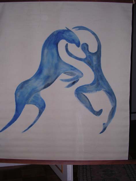 hommes et chevaux bleus