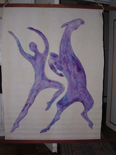 hommes et chevaux violets